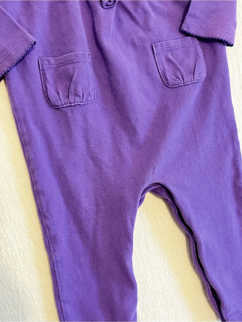 Ralph Lauren Baby Girl Cotton Ruffle Polo Romper Long Sleeve One Piece Purple